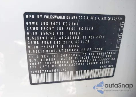 2024 Volkswagen Tiguan 2.0T Se R-Line Black from USA, damaged, VIN 3VV8B7AX3RM152531